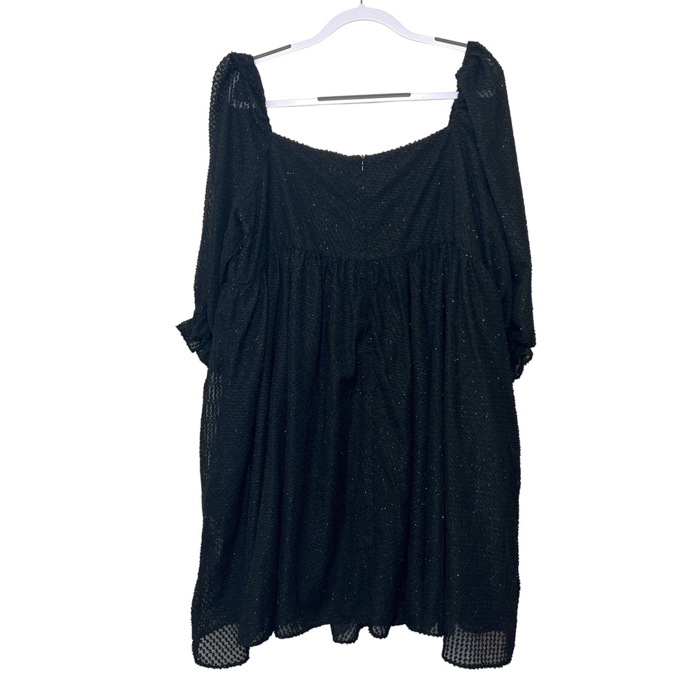 Chic Soul Black Mini Dress Sparkle Square Neck Long Sleeve‎ Babydoll Coquette 3X - Picture 2 of 5